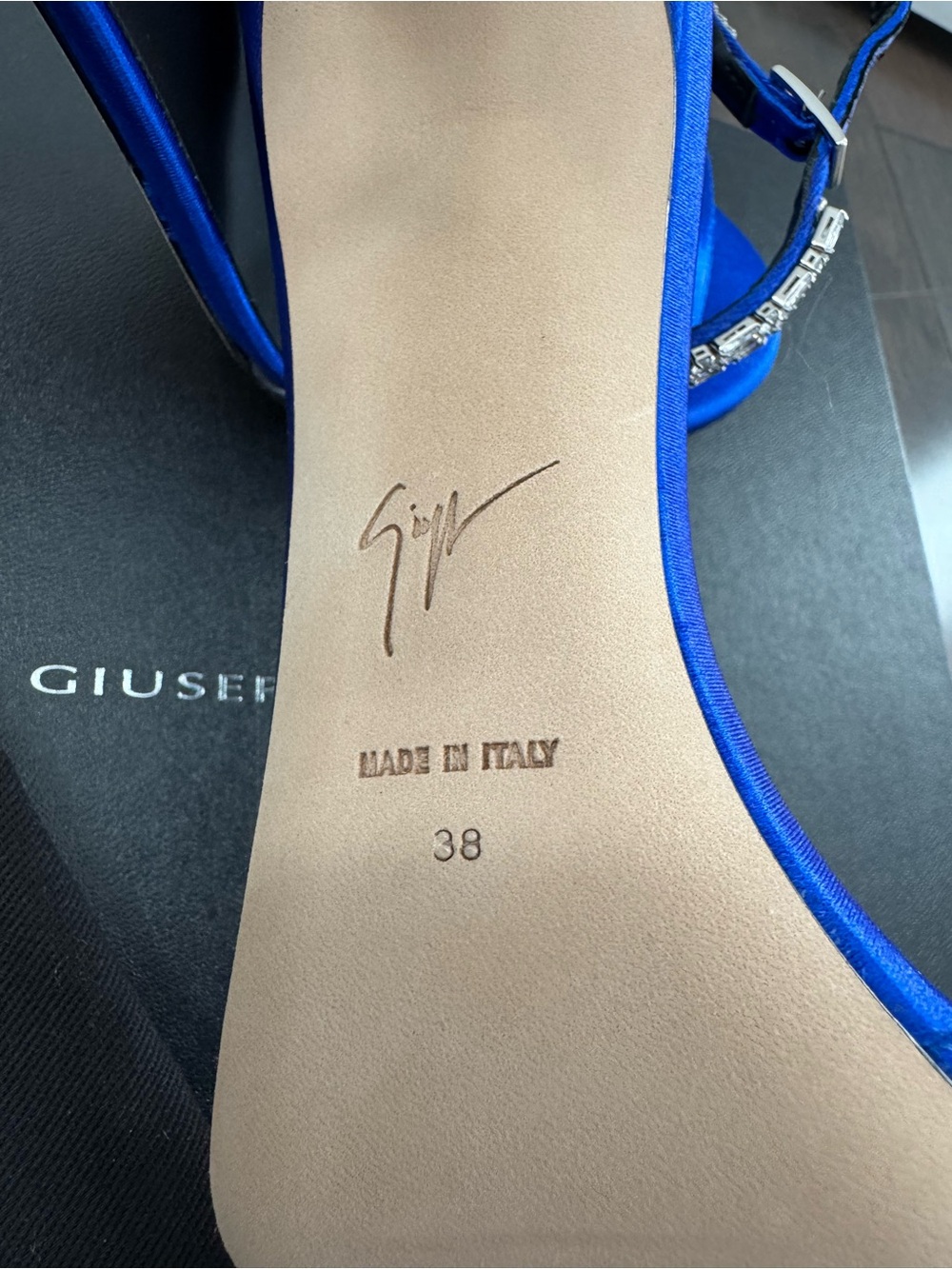 Giuseppe Zanotti Sapphire Blue Crystal-Ankle Stiletto Sandals - Picture 4 of 6